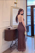 Sparkly Deep Back Lace Long Body-con Maxi Dress
